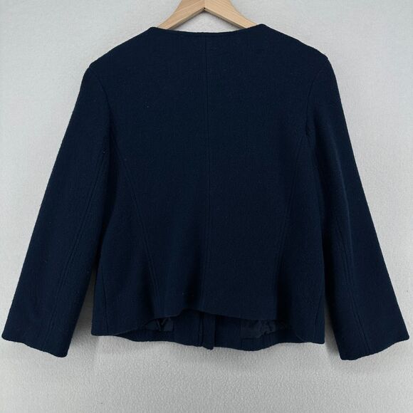 WINTERSILKS Blazer Womens S Wool Silk Ruffle Full Zip Jacket Office Work Blue - Picture 3 of 13